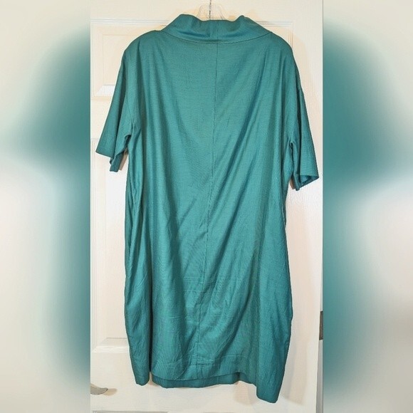 COS Jade Green Mock Cowl Neck Short Sleeve midi dress pockets size Large EU 42 - Picture 4 of 8